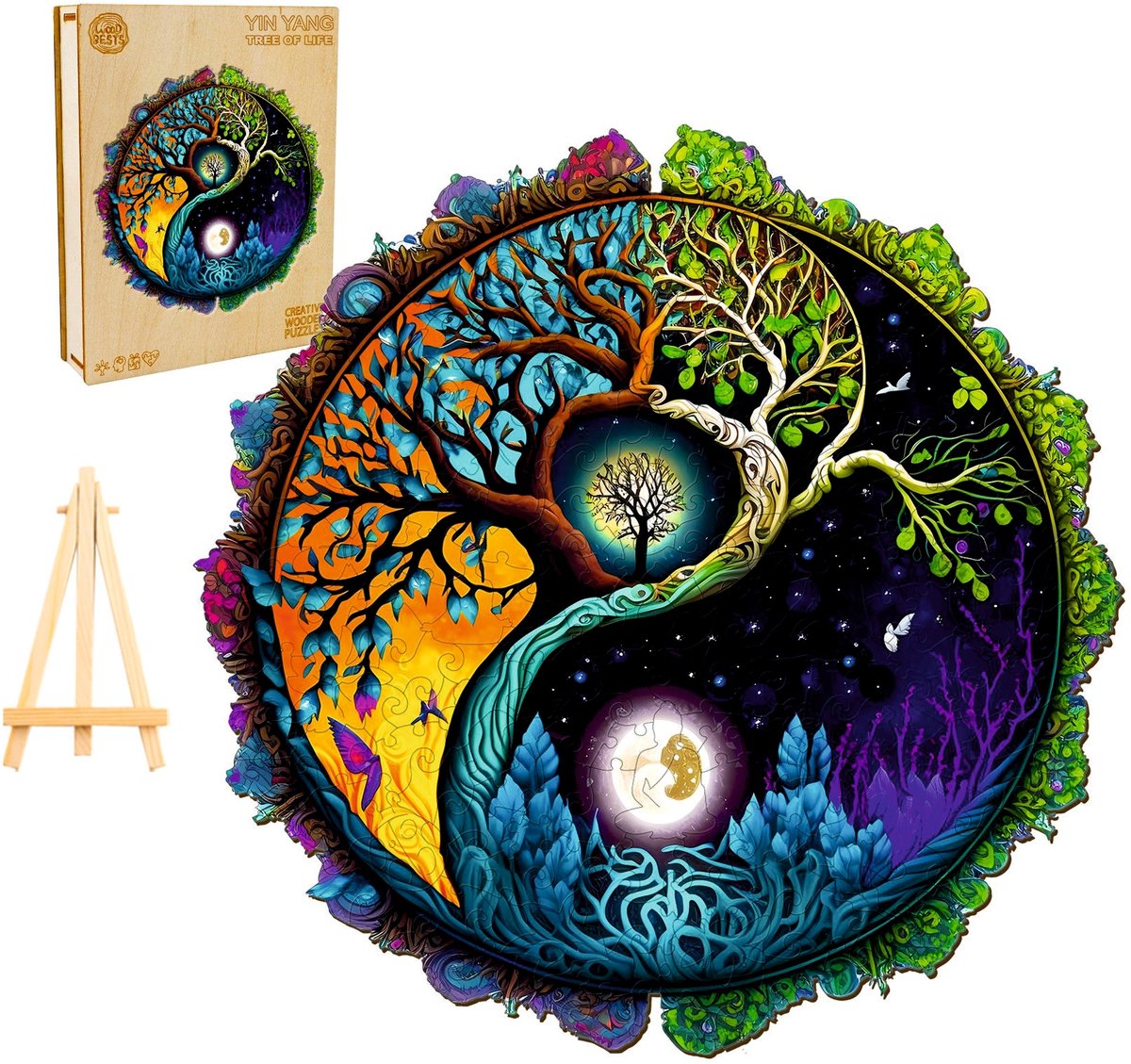 Houten Puzzel 300 Stukjes Ying Yang in Houten Doos