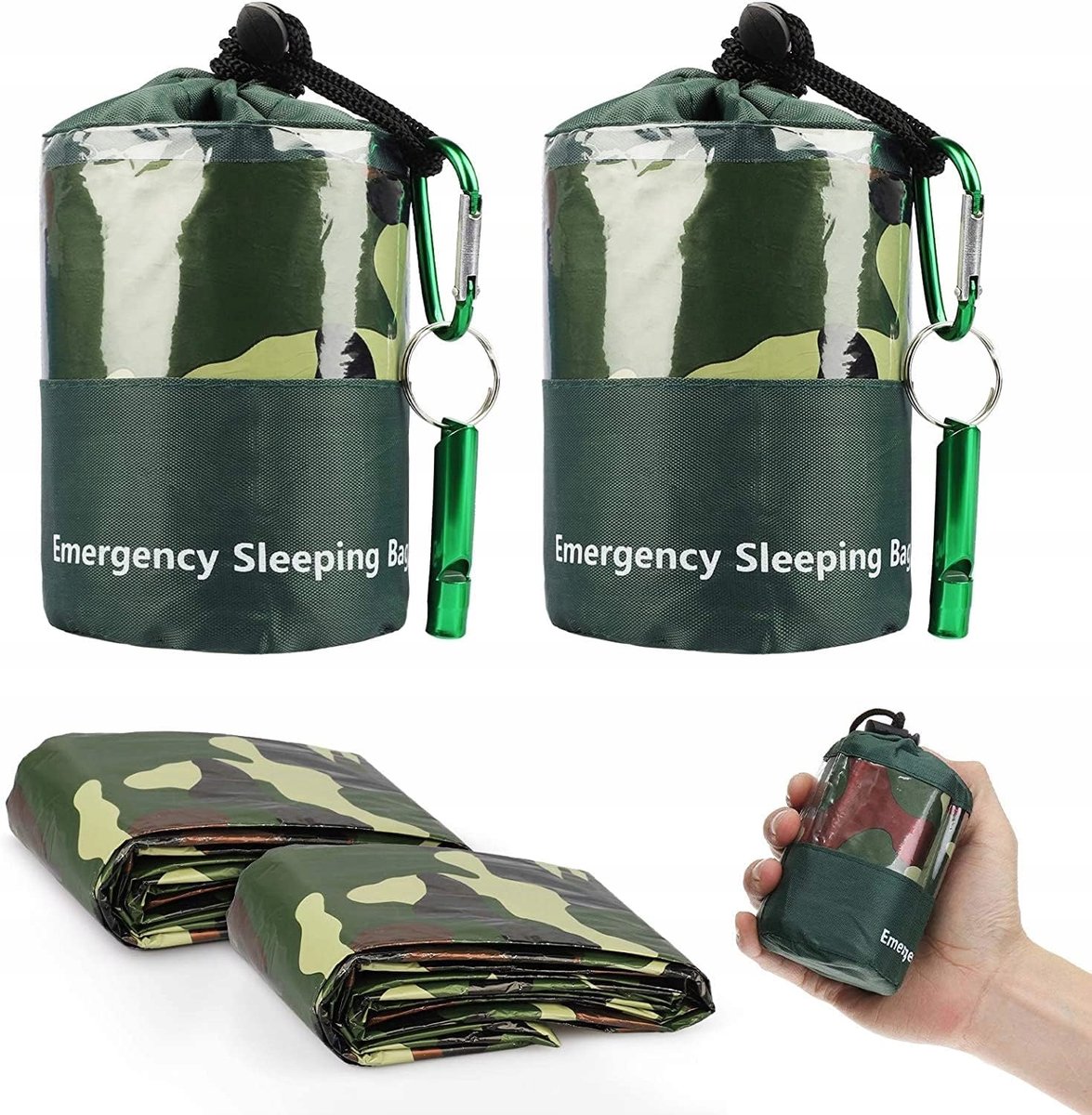 2x Nood Slaapzak Thermische Dekens Waterdicht Kamperen Survival + Fluitje