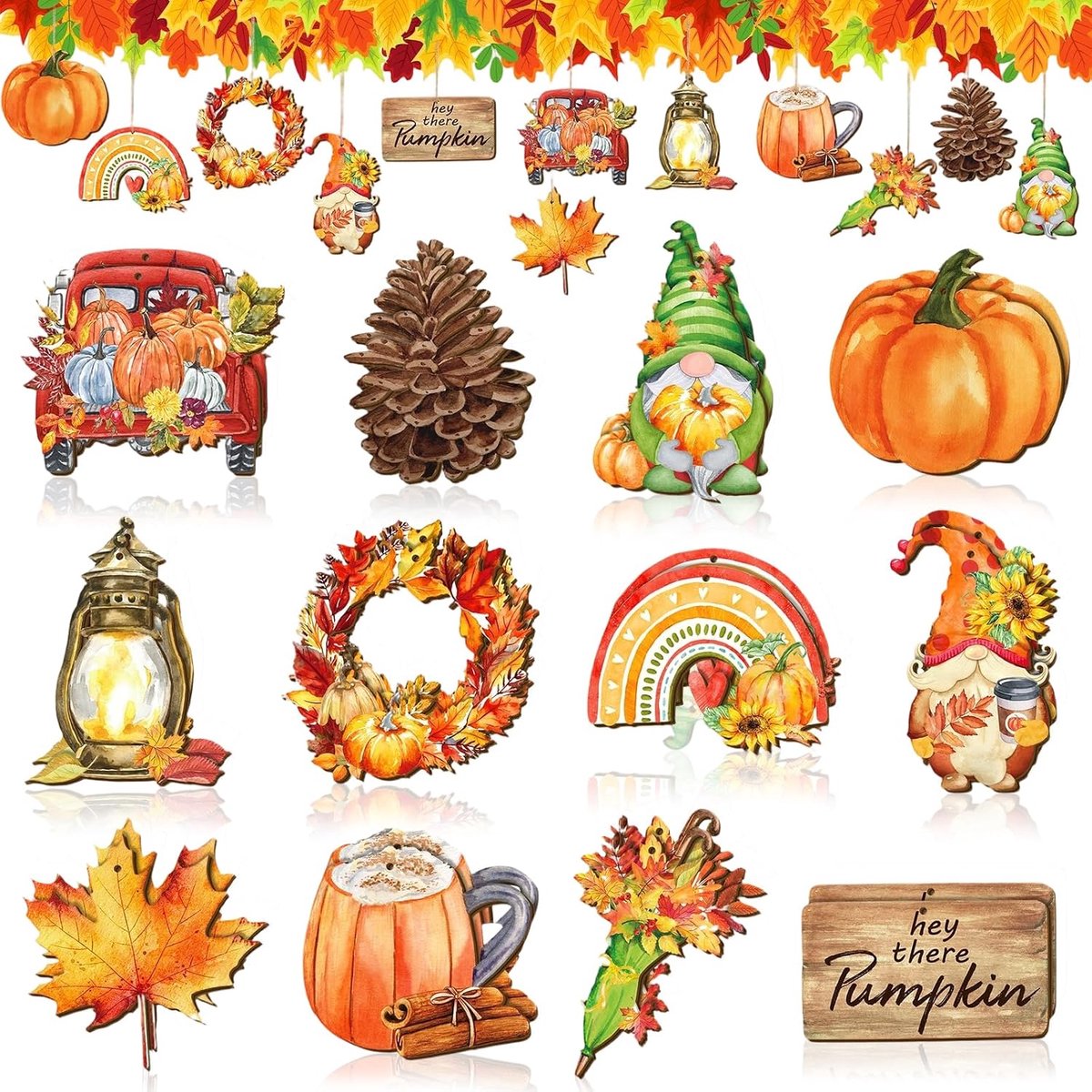 24 stuks decoratieve hangers herfst hout, herfstdecoratie om op te hangen, herfstdecoratie voor ramen, kabouterhanger - ShopVlot