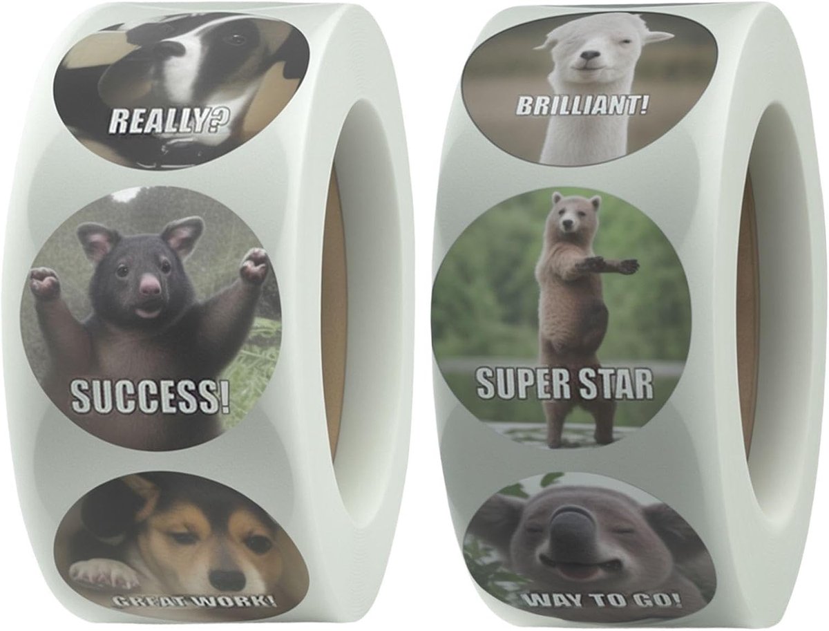 2 Stuks Grappige Dierlijke Roll Stickers, Cartoon Decoratie Stickers, Beloning Stickers Voor Kinderen, Creatieve - ShopVlot