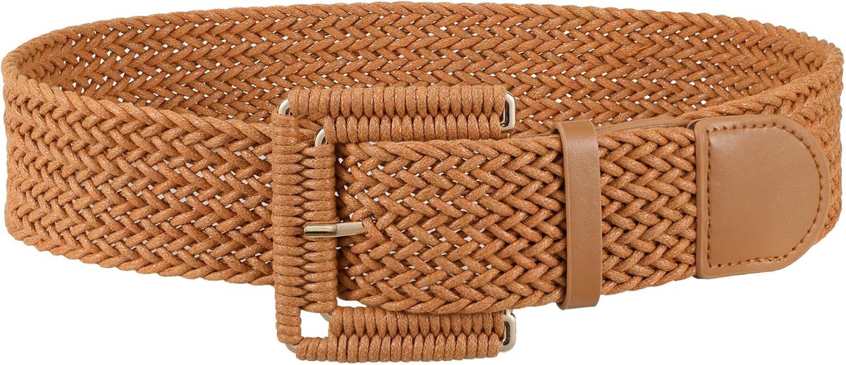 JasGood Braided Rattan Belt, 2 in Wide, Boho Belt with Square Buckle, Large Buckle, Dress Belt for Women - ShopVlot