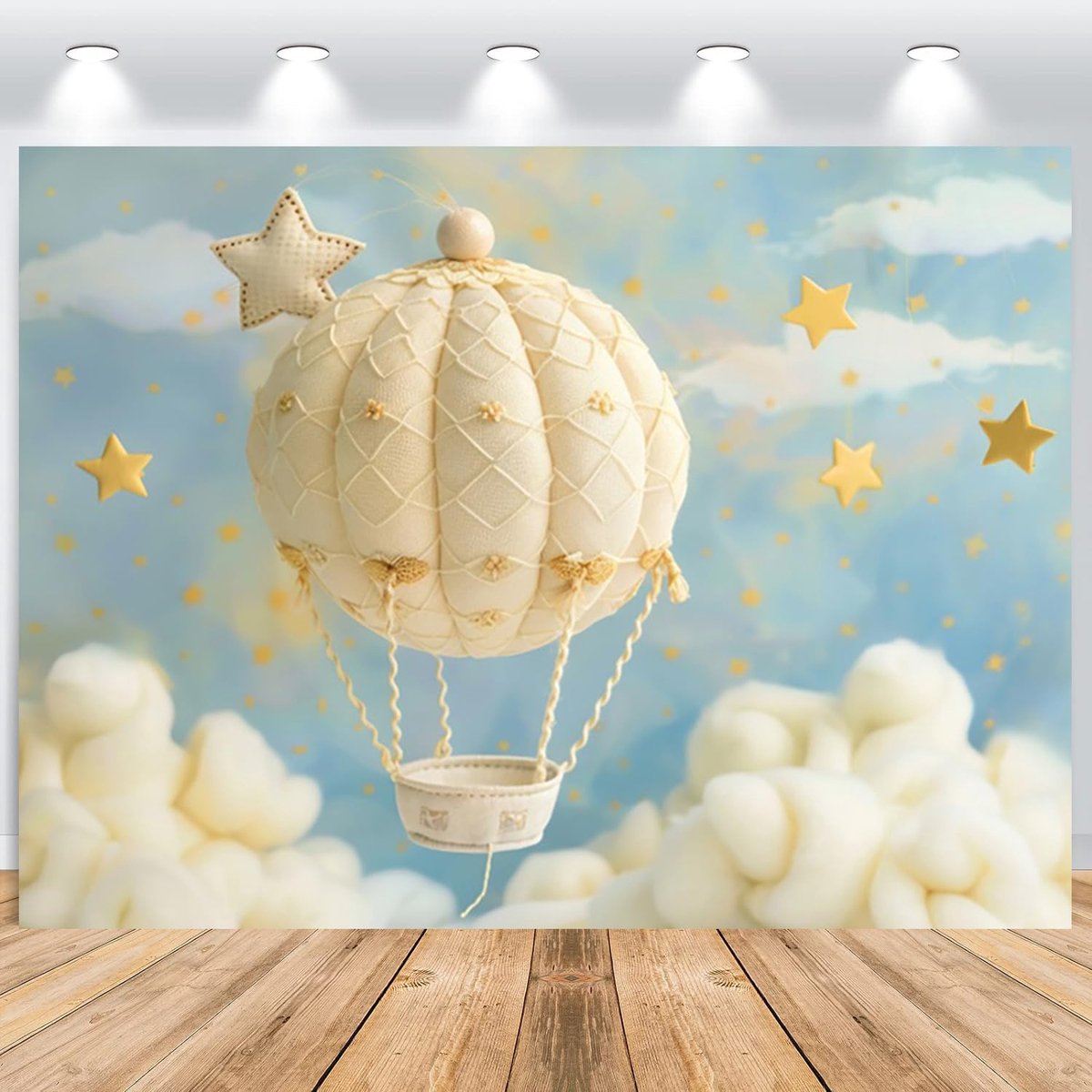 Baby Shower Photo Background 2.2x1.5m Yellow Hot Air Balloon Star Clouds Girls Boys Birthday Photography Backdrop Kids - ShopVlot