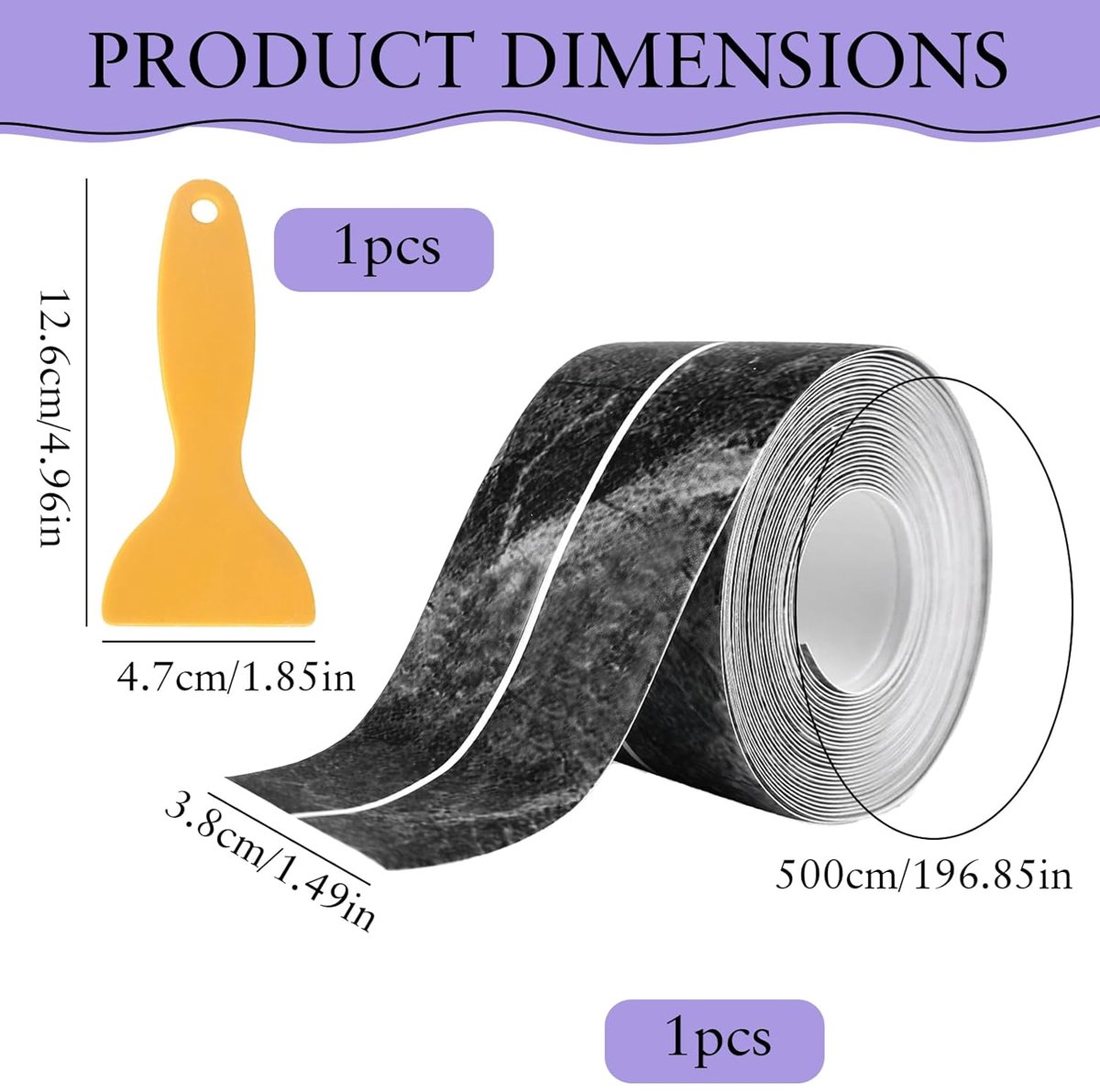 5 m Adhesive Sealing Tape, Black Marble Sealing Tape, PVC, Self-Adhesive, 36 mm, Waterproof Sealing Tape, Joint - ShopVlot
