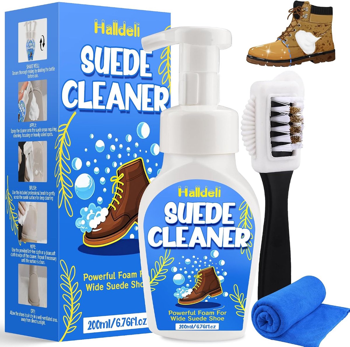 Reiniging van suède schoenen, schoenreinigingsset met schoenborstel, 200 ml schoenreiniger voor suède, nubuck, jersey - ShopVlot