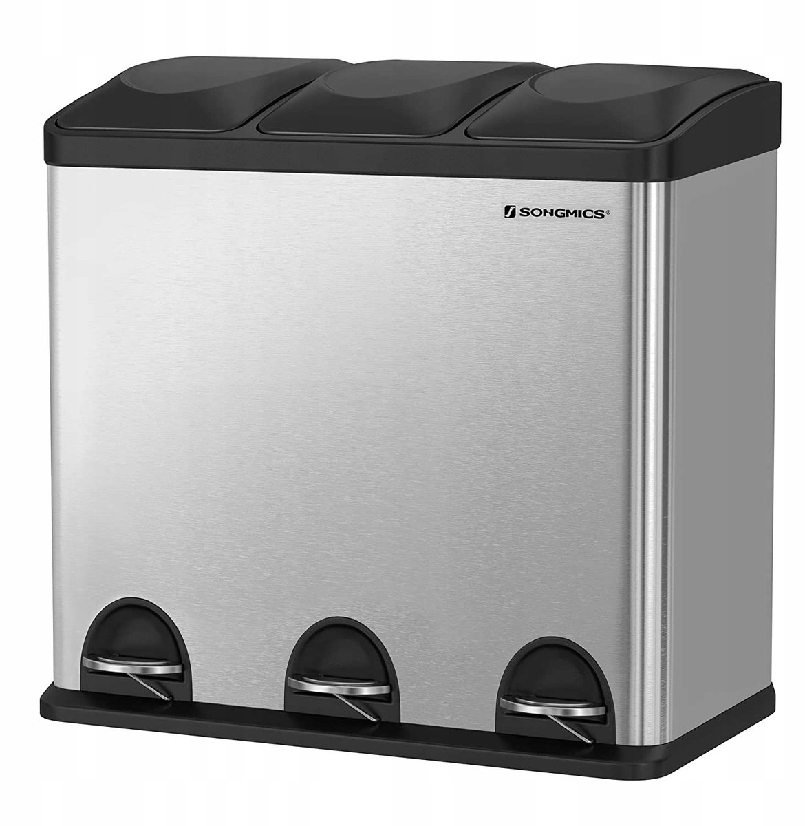 SONGMICS Metalen Afvalbak 54L met Pedaal & 3 Compartimenten