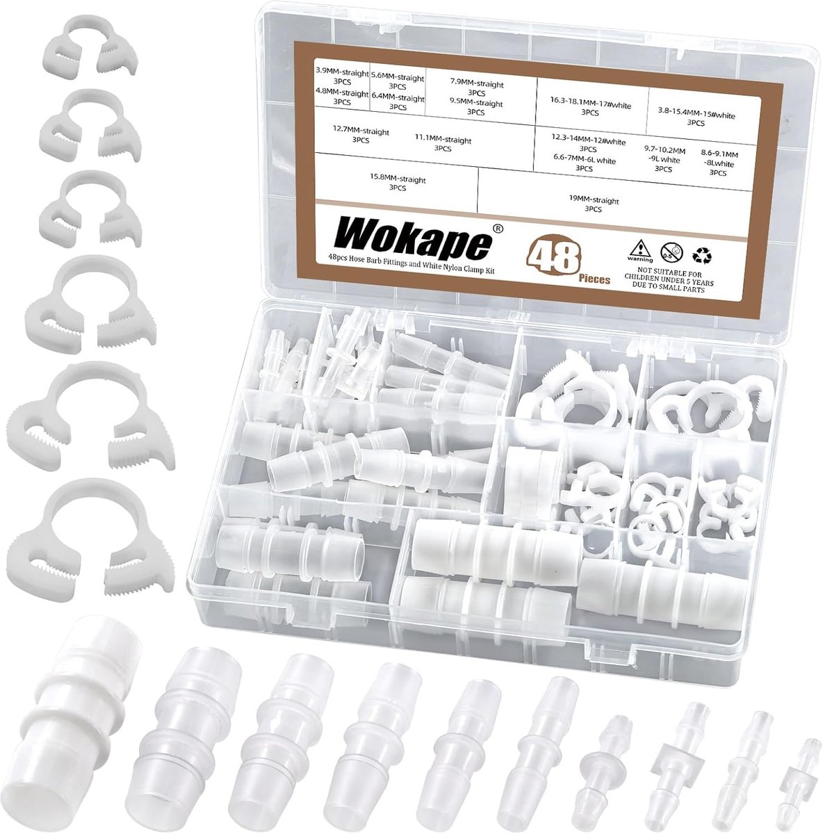 48 Piece Hose Coupling Set, 5/32", 7/32", 3/16", 5/16", 7/16", 3/8", 5/8", 1/4", 3/4", 1/2", 10 Sizes Plastic Reducer - ShopVlot