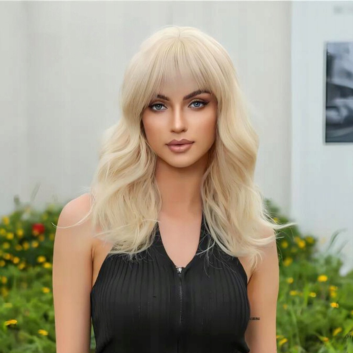 Damespruik Blond Krullend Synthetisch met Pony - Jaren '80 Stijl