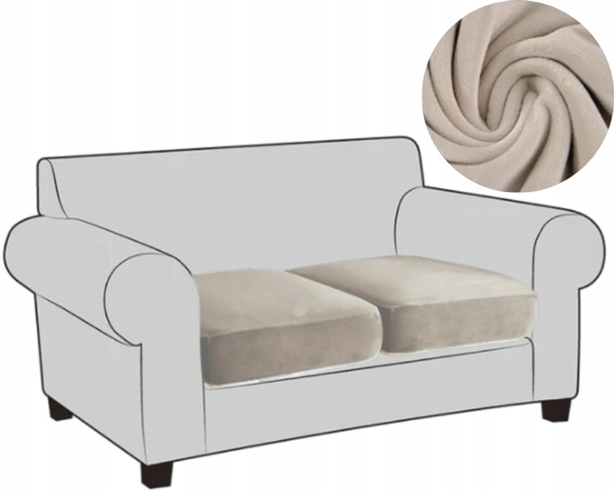 2x Beige Pluche Bankhoes - Zacht & Elastisch - Beschermhoes
