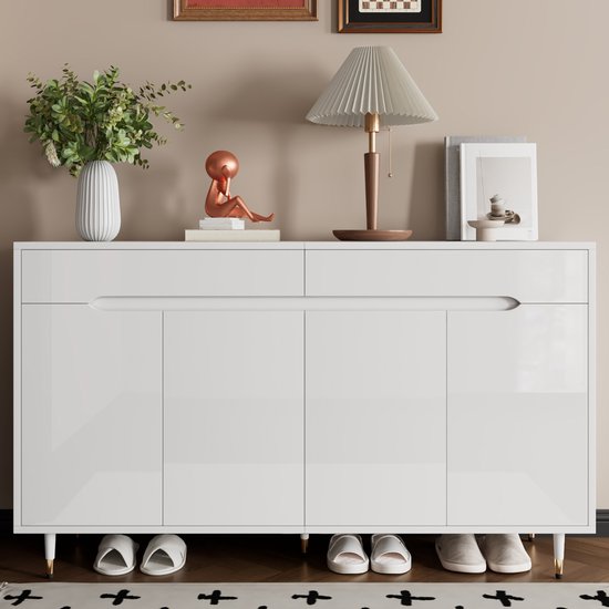 REDOM - Schoenkast - 2 deuren en 2 lades - Verstelbare legplanken - Soft-close scharnieren - Met kipbeveiliging - Moderne stijl - Hal - Spaanplaat - Wit - 140 x 39 x 84 cm van Redom — afbeelding 4