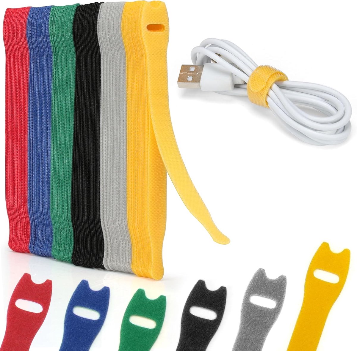 Klittenband Kabelbinders – Herbruikbare Kabelmanagement Tie Wraps – Verstelbare T-vormige Kabelbinders voor Kabels, Opladers, Gereedschap & Planten – 150 x 12 mm – 6 Kleuren – 120 Stuks