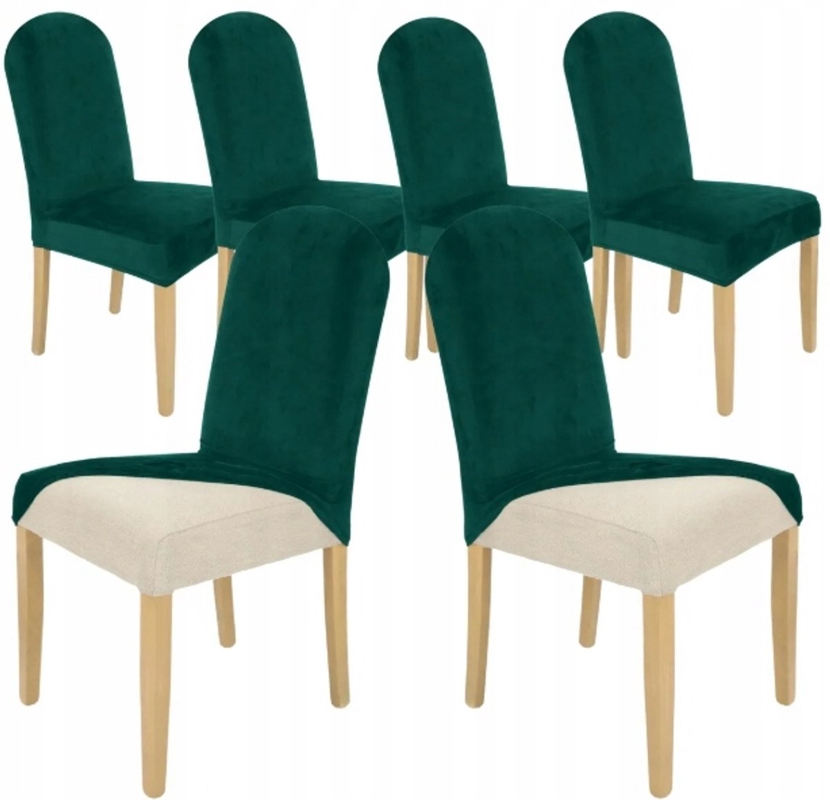 6x Stoelhoes Ronde Stoel, Fluwelen Stof, Flesgroen, Elastisch