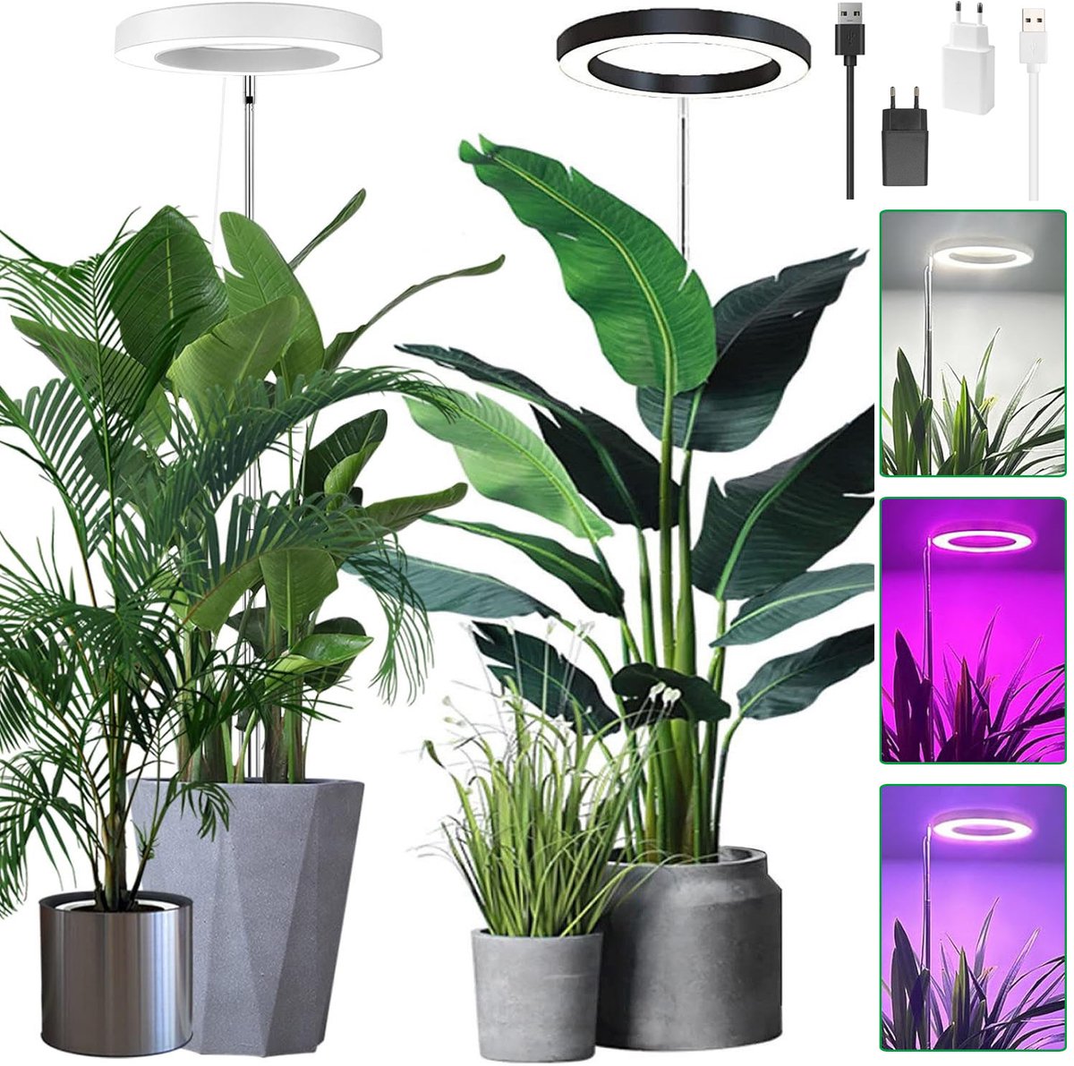 Lapamax Groeilamp Planten 72 LEDs - Kweeklamp LED Full Spectrum met 16 cm Ring -Plantenlamp Hoogte Verstelbaar 35-155 cm - 10 Helderheidsstanden & Timer 3/9/12U -Growlight voor Woonkamer, Grote Kamerplanten en Orchideeën - Zwart - met EU Adapter