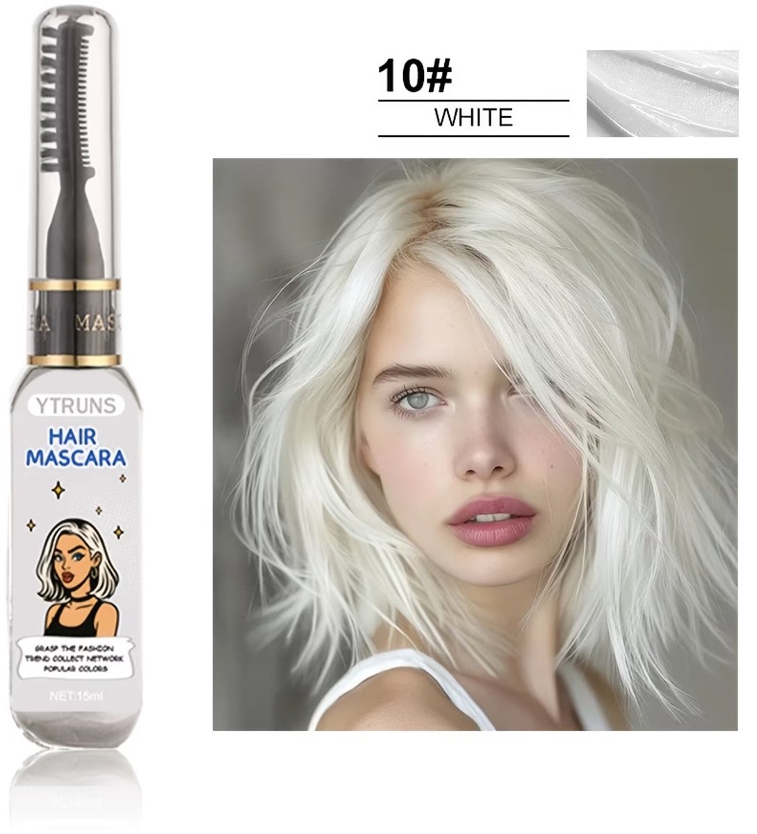 Tijdelijke Haarmascara 10 White – Uitwasbare Haarkleur voor Highlights & Styling