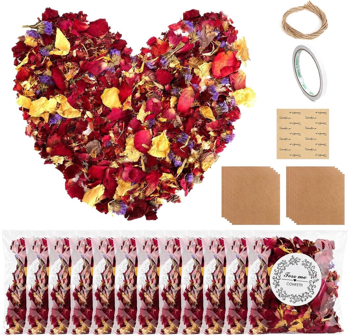 Bloemenconfetti 12 verpakkingen - gedroogd met 6 papieren kegels - voor bruiloft en feesten - ShopVlot