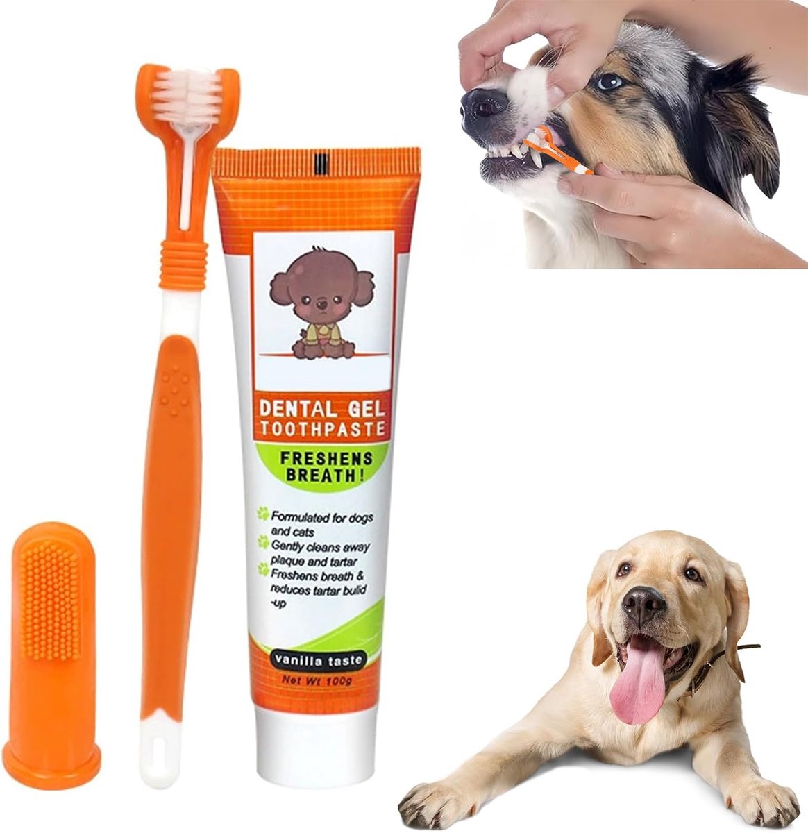 Hondentandpasta Dental Care Set - Driehoekige tandenborstel - Vingerborstels - Dagelijks gebruik voor gezonde tanden - ShopVlot