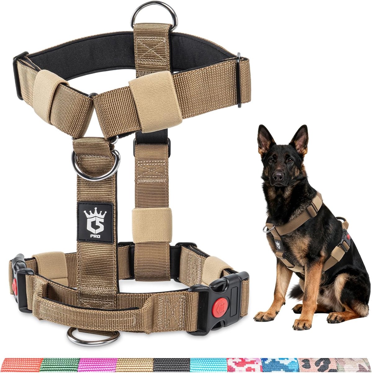 Hondentuig Large - Khaki Nylon - Tactical Ontwerp - Comfortabel voor Wandelen - ShopVlot