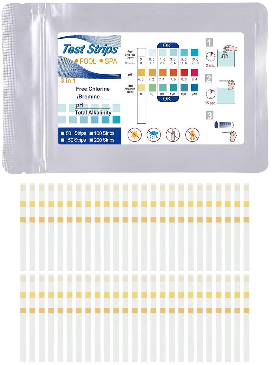 Zwembadteststrips 3-in-1 - 50 staafjes - nauwkeurige watertestset - eenvoudig en snel testen - ShopVlot