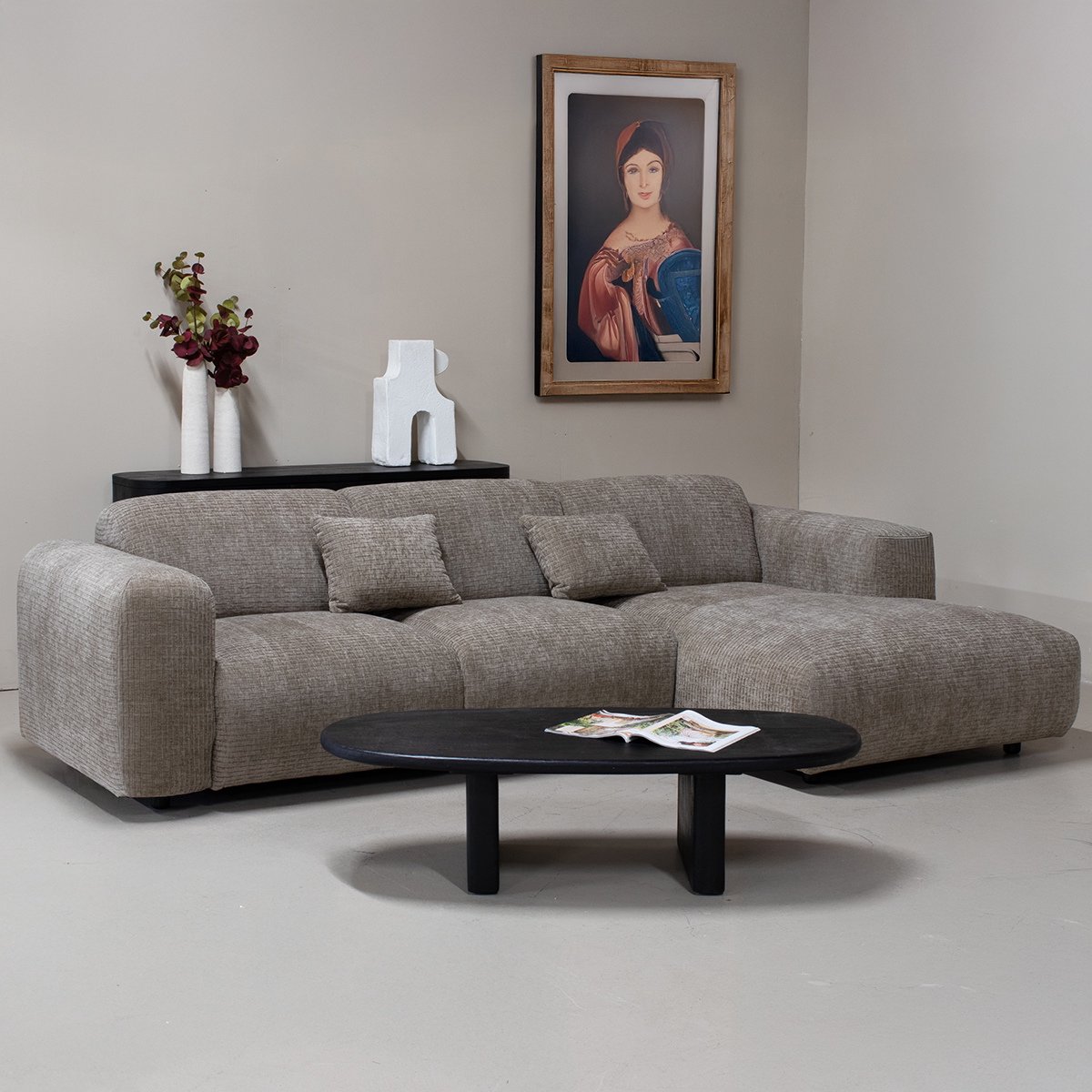 Giga Meubel Chaise Longue Bank Dijon - 3-Zits - Rechts - Taupe