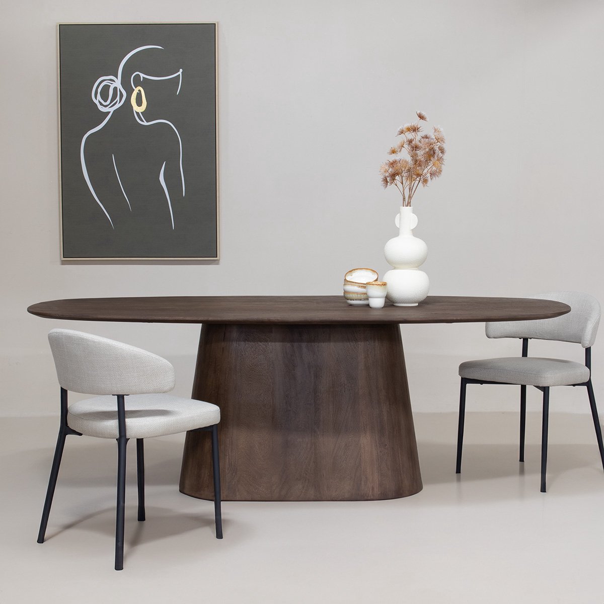 Giga Meubel Eettafel Stijn - Deens Ovaal - Mangohout - Donkerbruin - 220cm