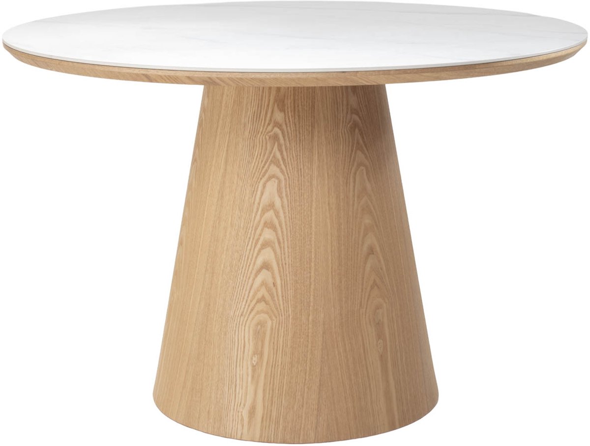Giga Meubel Eettafel Alba - Wit Keramiek/Naturel - Ø115x77cm
