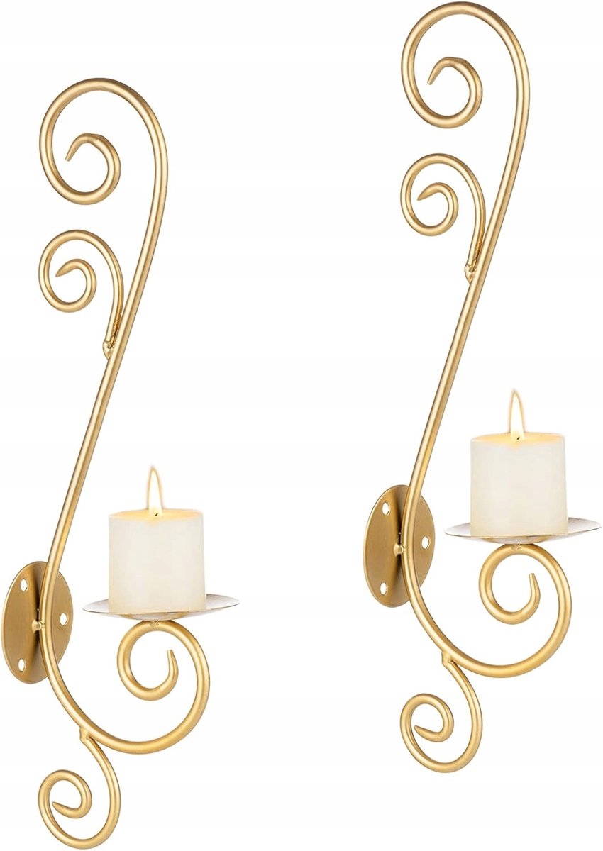Set van 2 Goudkleurige Wandkaarsenhouders - Stijlvol Metaal, 40cm Hoog