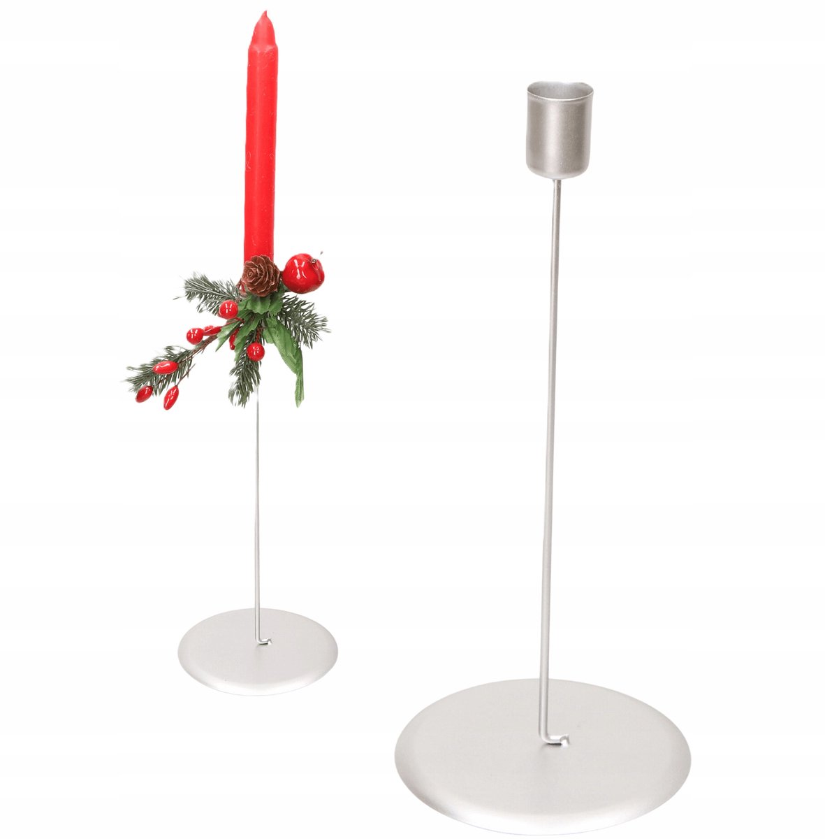 Matte Zilveren Kandelaar - 23 cm Hoog, Ø 2,1 cm