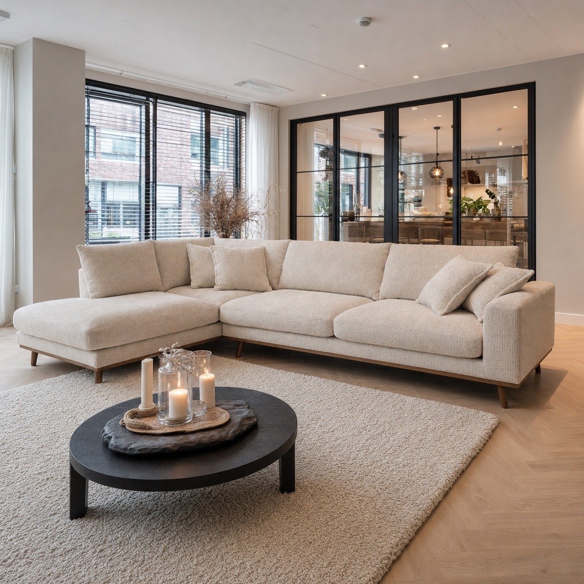 DÉJA Living Hoekbank Flint Links - Beige Stof - 3-Zits - Loungebank 303x212cm - Comfortabel en Stijlvol