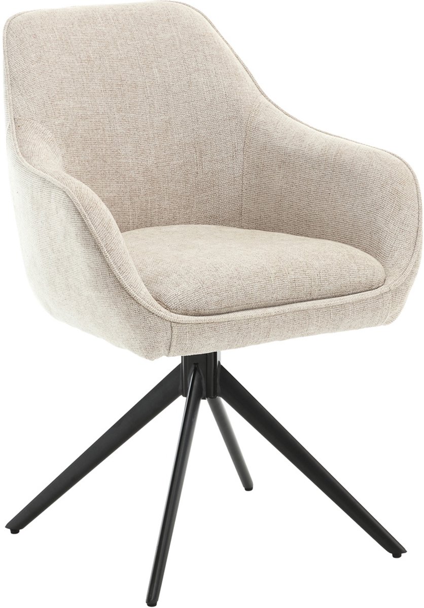 Eetkamerstoel Stof Beige - Zithoogte 52cm - 64x59x84cm - Thomas - Livingfurn - Set van 2