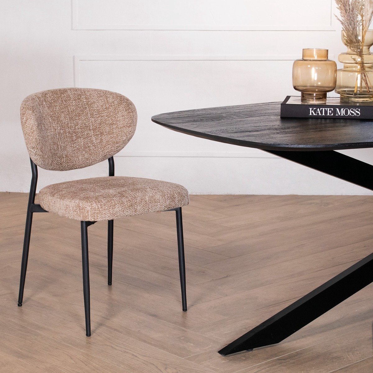 Giga Meubel Eetkamerstoel Vajèn - Stof - Taupe - Set van 2