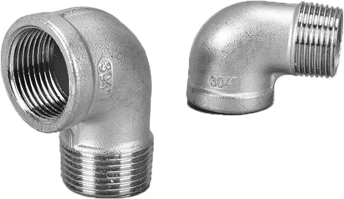 90 graden hoekverbinding 1/2 inch - roestvrij staal 304 - voor binnen-/buitendraad - duurzaam en slijtvast - ShopVlot