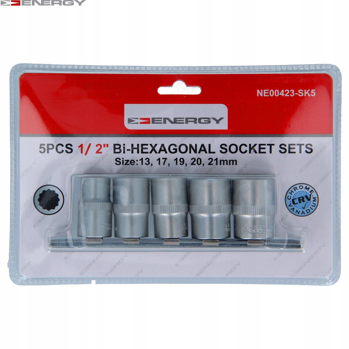 Dopsleutel Set 1/2" 5 Delig - Maten 13, 17, 19, 20, 21 mm