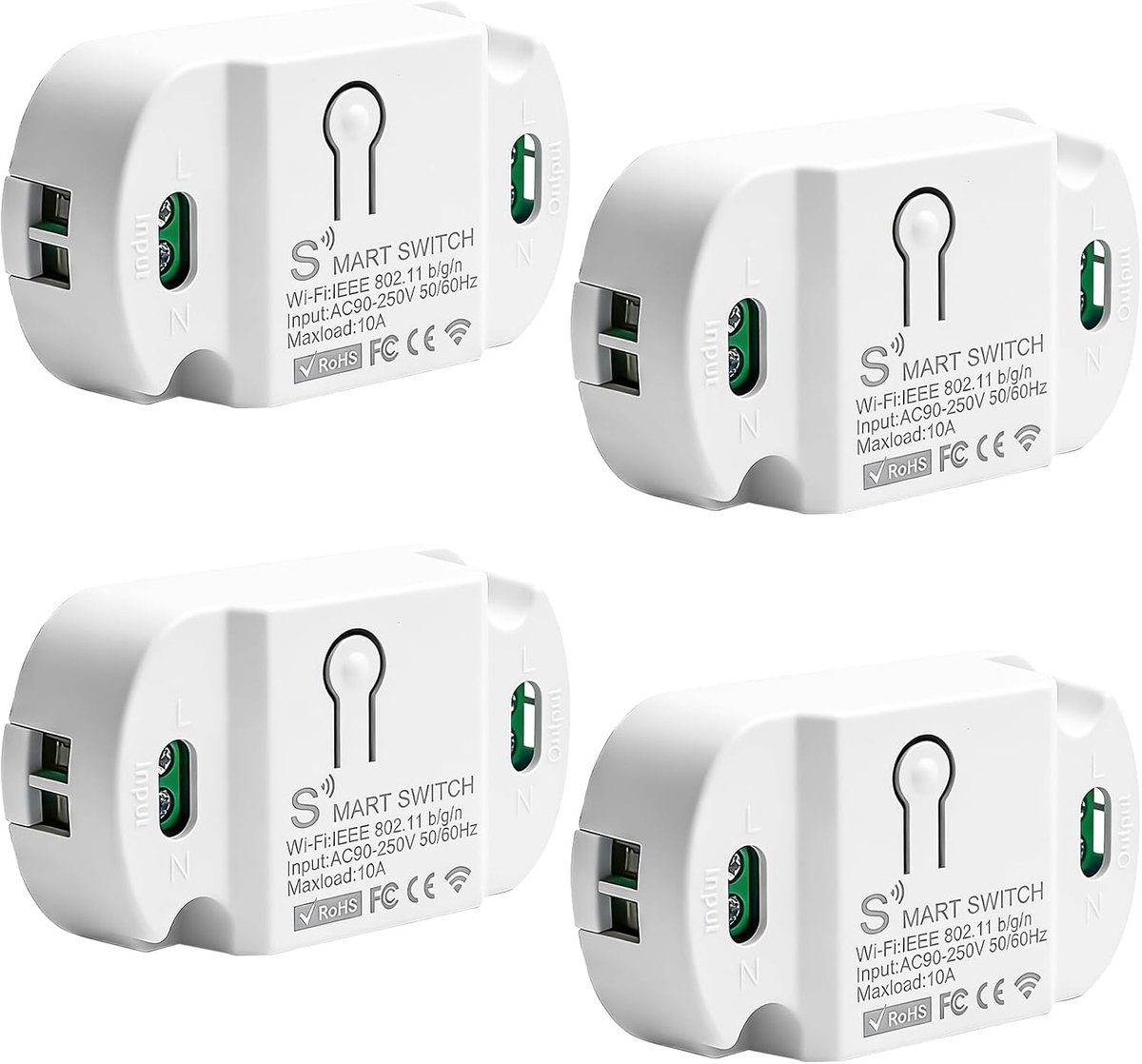 Slimme lichtschakelaar 4 stuks - WiFi 10A module - Spraakbesturing - Maak je huis slimmer - ShopVlot