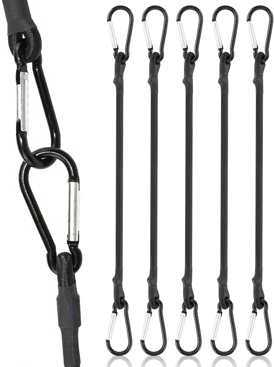 Spangummi 35 cm - met karabiner - zwart - ideaal voor het bevestigen van lading - ShopVlot