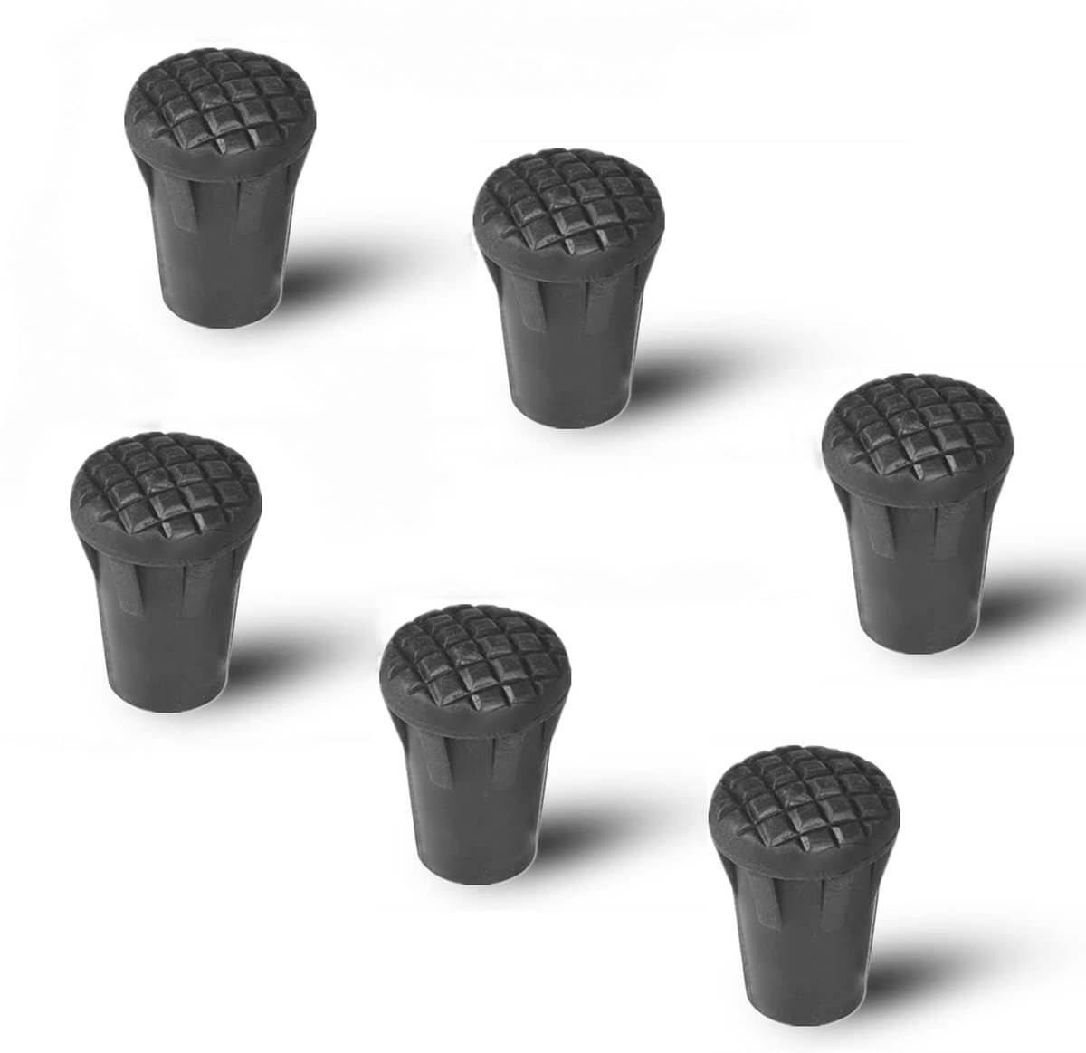Set van 6 rubberen uiteinden voor wandelstokken - 4 cm - zwart