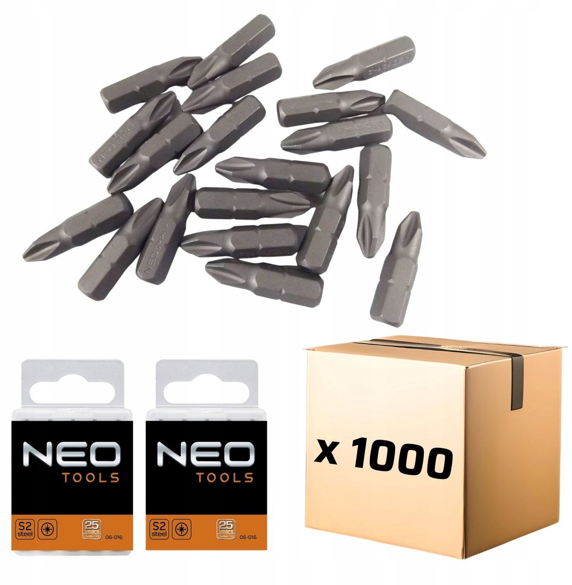 1000x Schroefbits PZ2 x 25mm 1/4" - Merkloos