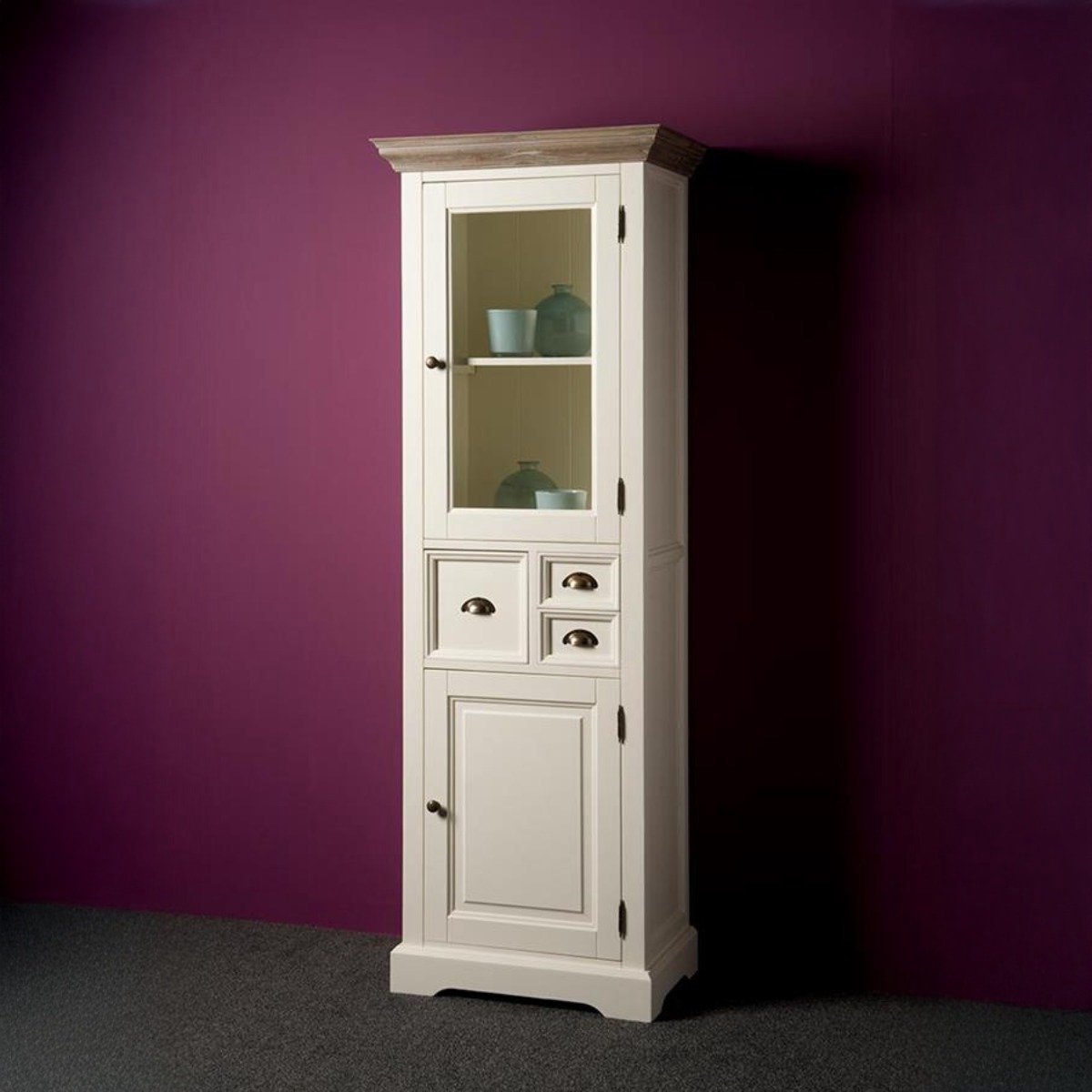 Tower Living Vitrinekast Fleur - Wit Hout - 66x40x191cm