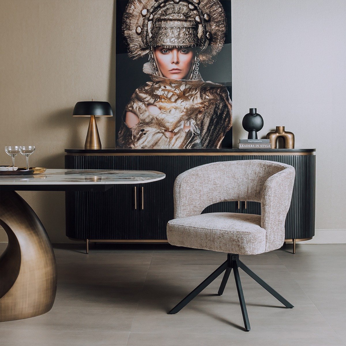 Tower Living Eetkamerstoel Mura - Beige Stof - 62x60x81cm