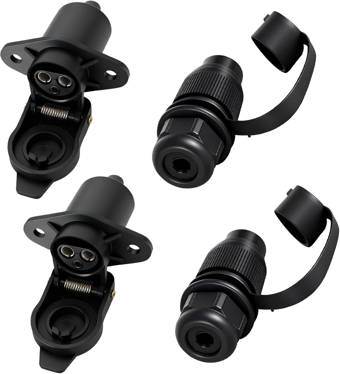 2 x autoaanhangerstekker stopcontact 12 V/24 V 3-polige set - DIN 9680 - zwart - waterdicht - ShopVlot