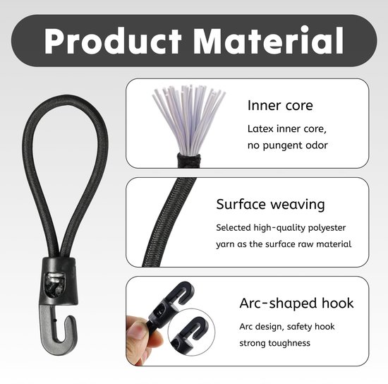 25 Stuks Elastische Spanners met Haken - 10 cm - Sterke Spancanvas Elastieken voor Tent en Dekzeil - Multifunctionele Bevestigingshaken - Zwart — afbeelding 3