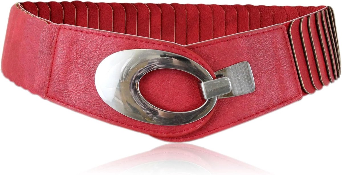 irisaa Women's Wide Belt, Elastic Waist Belt, Waist Belt, Stretch Belt with Hook Closure, Red, One Size, Red - ShopVlot