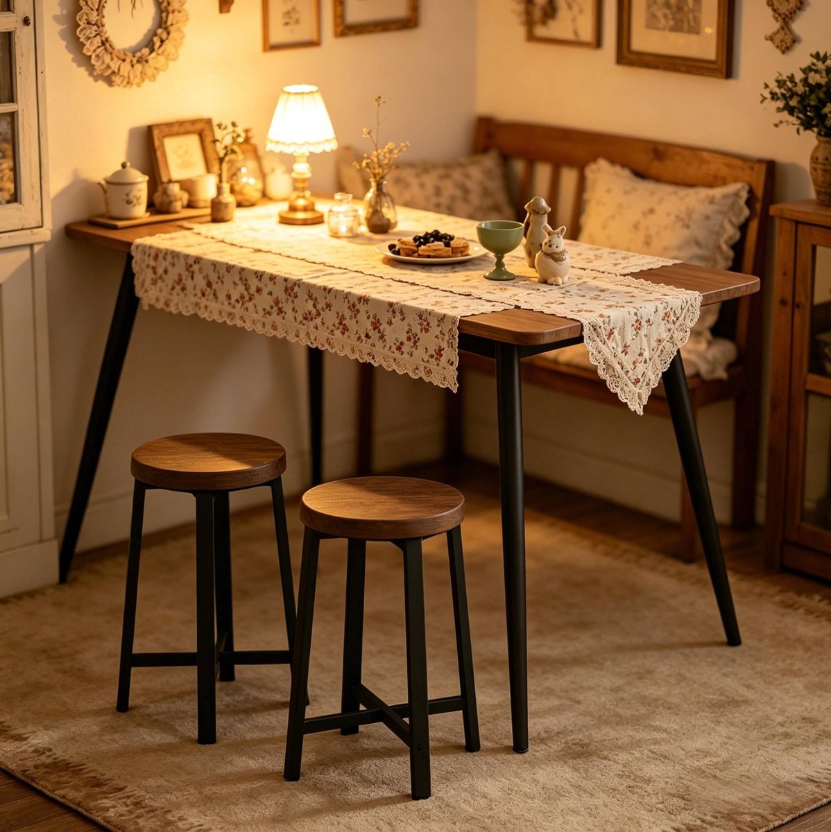 Hocker - Vintage Industrieel Keukenkruk Set Van 2 - Ronde Houten Zitting Met Metalen Frame - Voor Eetkamer Woonkamer En Werkplek - Zwart Vintage
