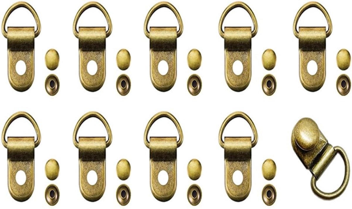 10Sets Bronze Metal Shoe Boat Laces Hooks Buckles D-Ring Eyelet Buckle Loop Rings with Rivets for Mountaineering - ShopVlot