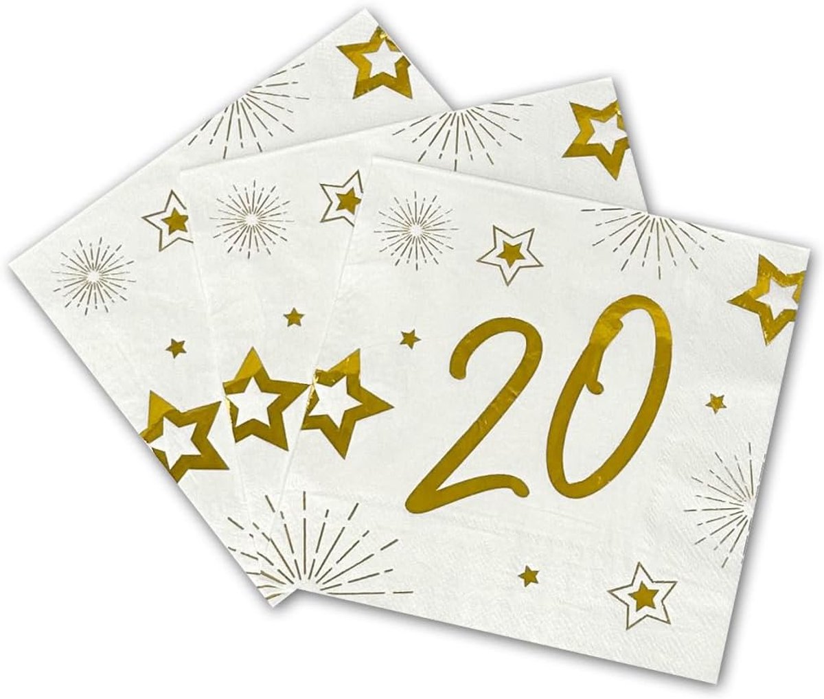 Verjaardagsservetten 16 stuks - 3-laags papier - Wit & Goud - Perfecte feestdecoratie voor 20 jaar - ShopVlot