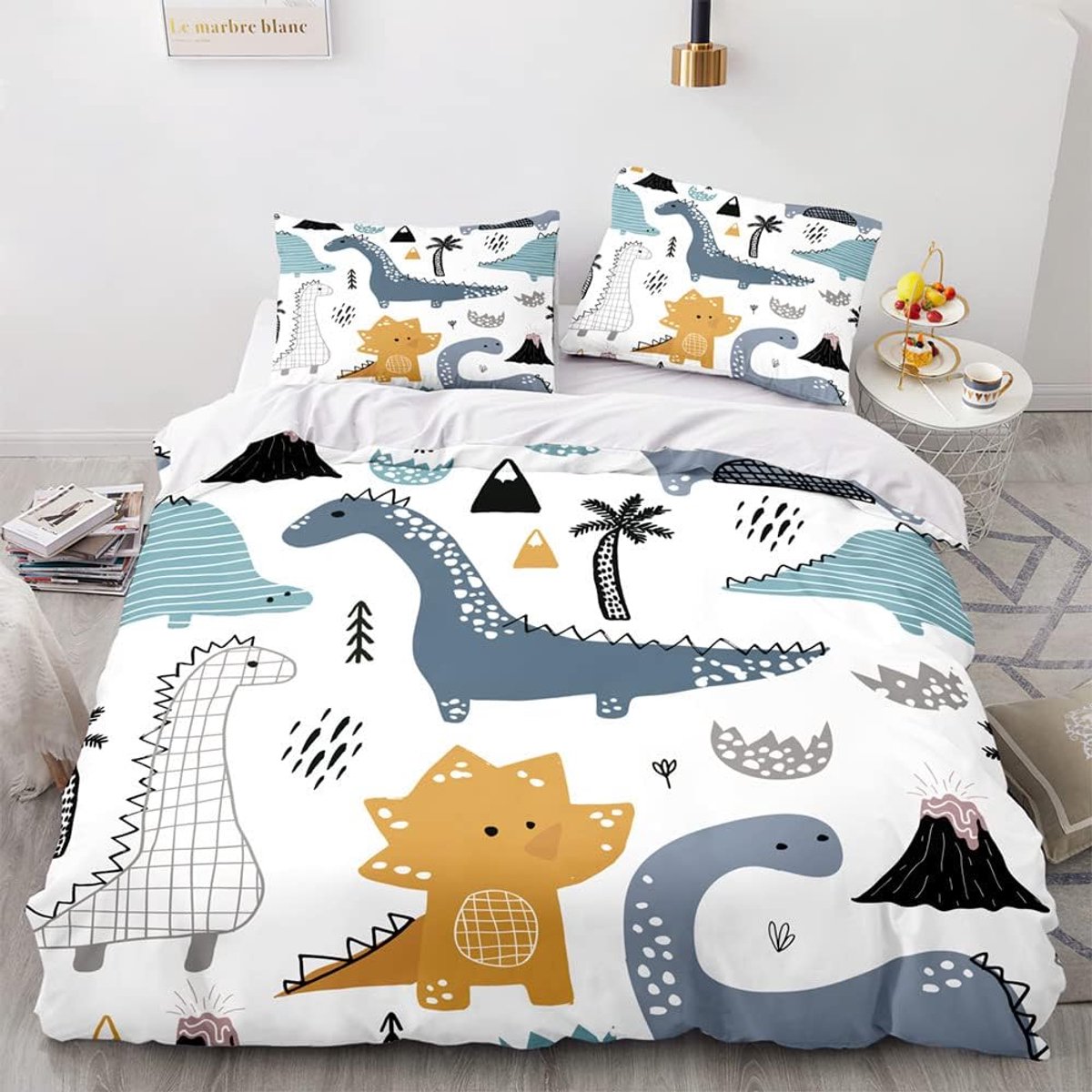 Dekbedovertrek dinosaurusthema 135x200 cm - kleurrijke print - hypoallergeen - speeltijd voor kinderen - ShopVlot