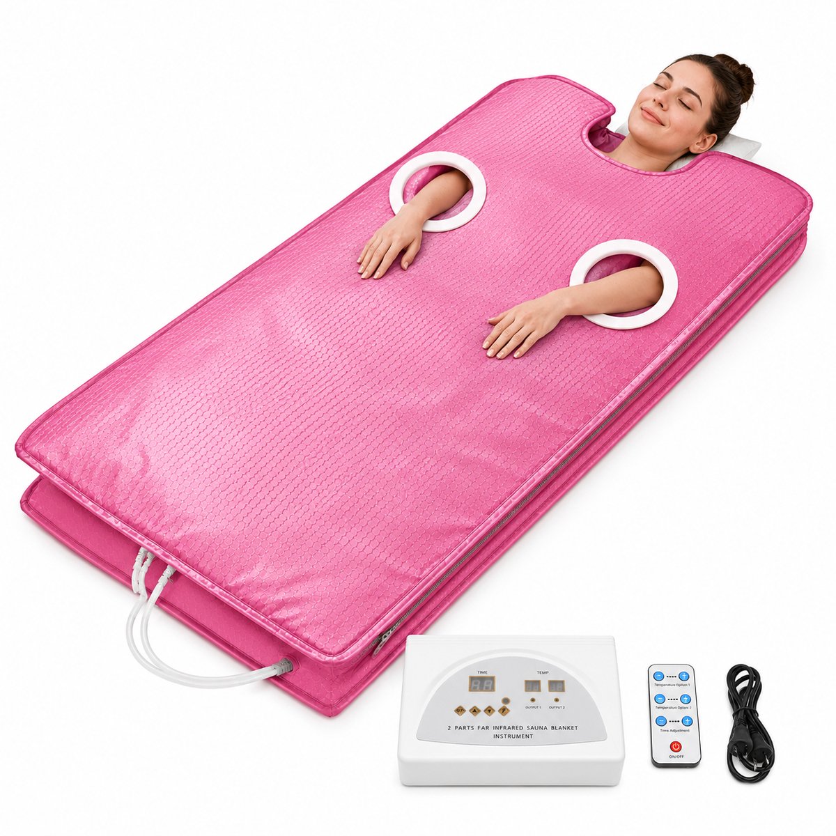 ITRONIQ Infrarood Saunadeken – Draagbare Sauna Deken met Afstandsbediening – Verwarmingsdeken voor Thuis – Warmtetherapie - Roze