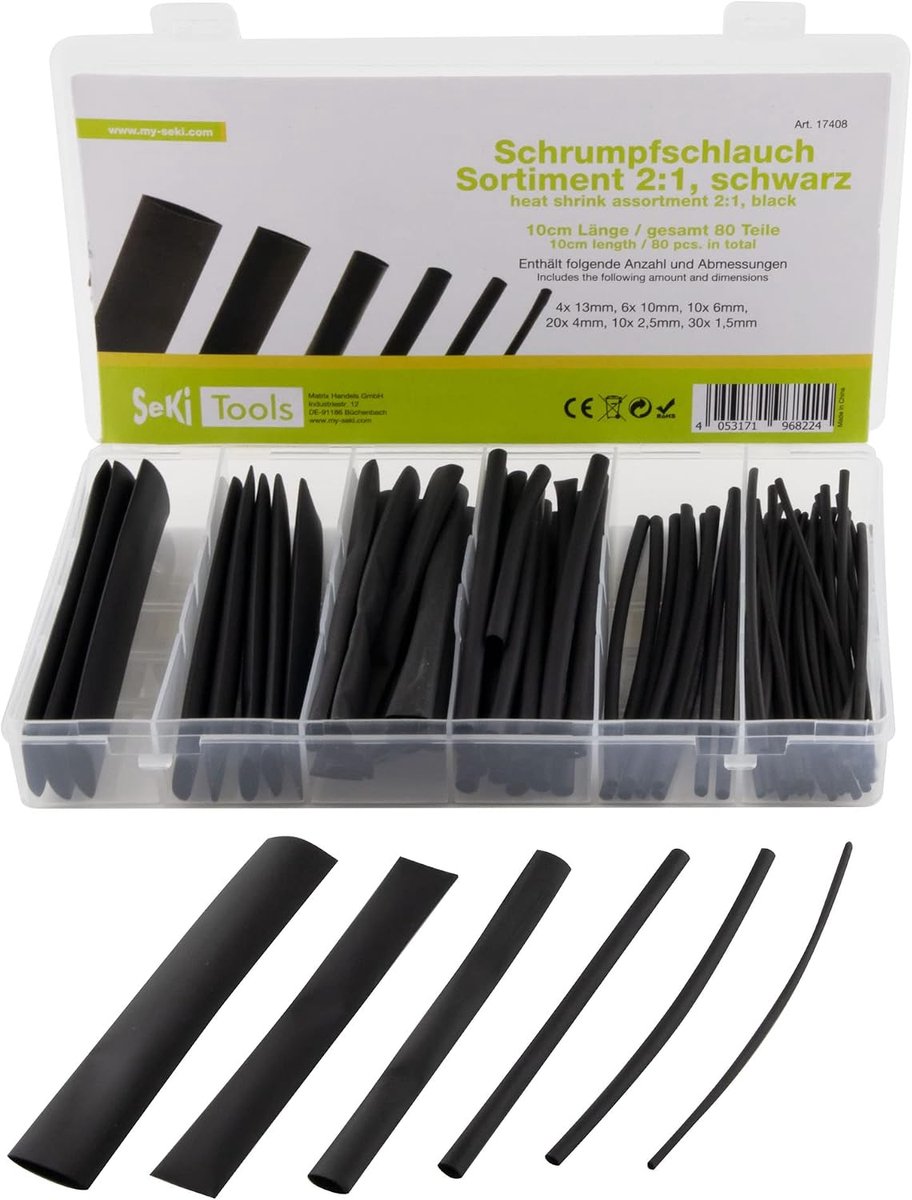 Krimpkousen set 80 stuks - zwart - 6 maten - beschermt kabels en verbindingen - ShopVlot