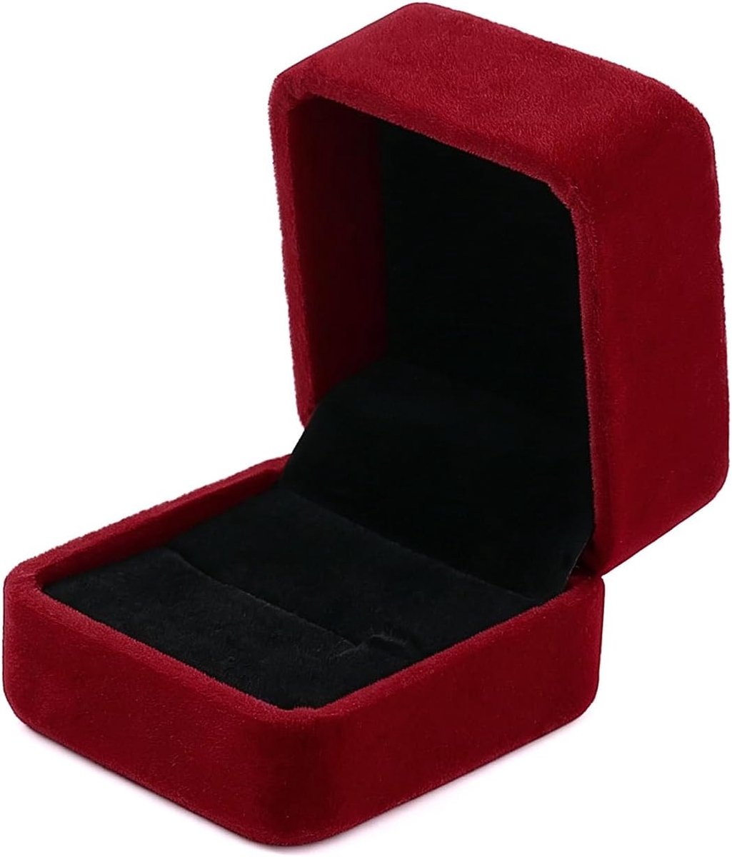 Velvet ring box 50 × 55 × 40 mm - rode fluwelen sieradendoos - voor verloving - stijlvol en compact - ShopVlot