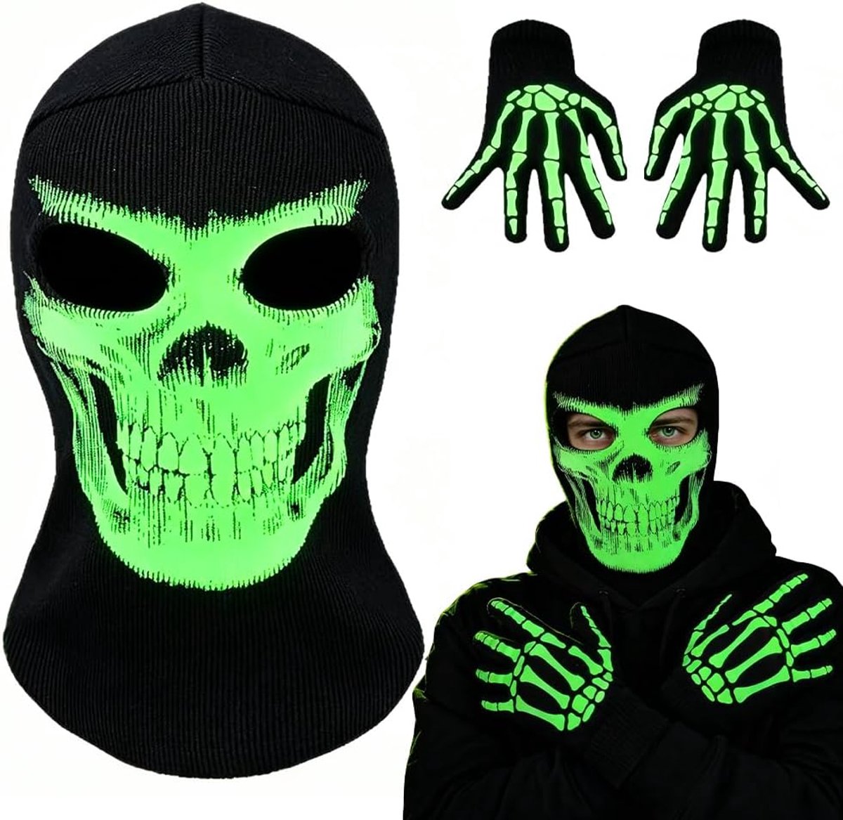 Halloween Mask - Fluorescent Volledige Gezichtsmasker met Handschoenen - Skull/Skelet Masker voor Carnaval - ShopVlot
