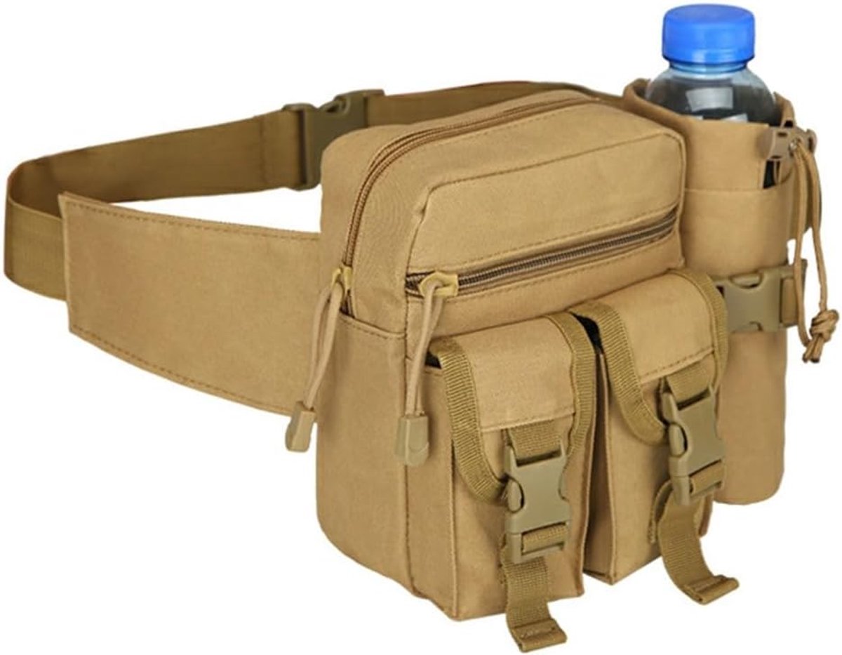 Hiking heuptas - waterdicht - khaki - met drinkfleshouder voor outdoor activiteiten - ShopVlot