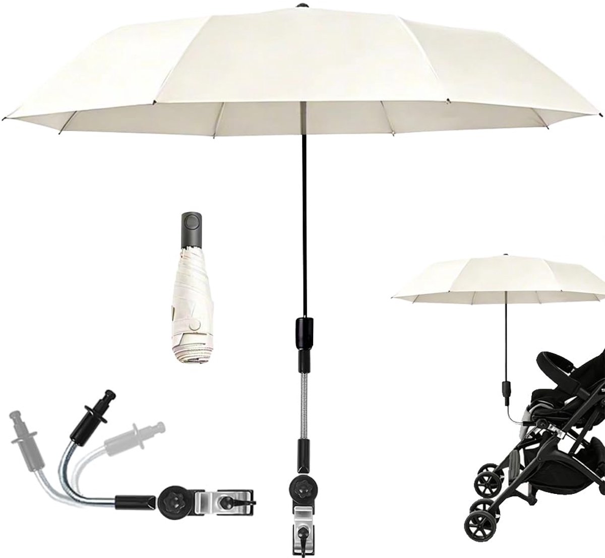 Parasol zonwering voor kinderwagen UV bescherming - 360° rotatie - baby pram parasol - perfect voor zonnige dagen - ShopVlot